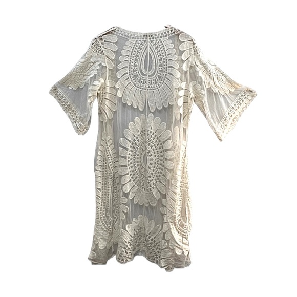 REBELLION Cream Long Netted Cover Up or Kimono SZ S - Picture 11 of 11